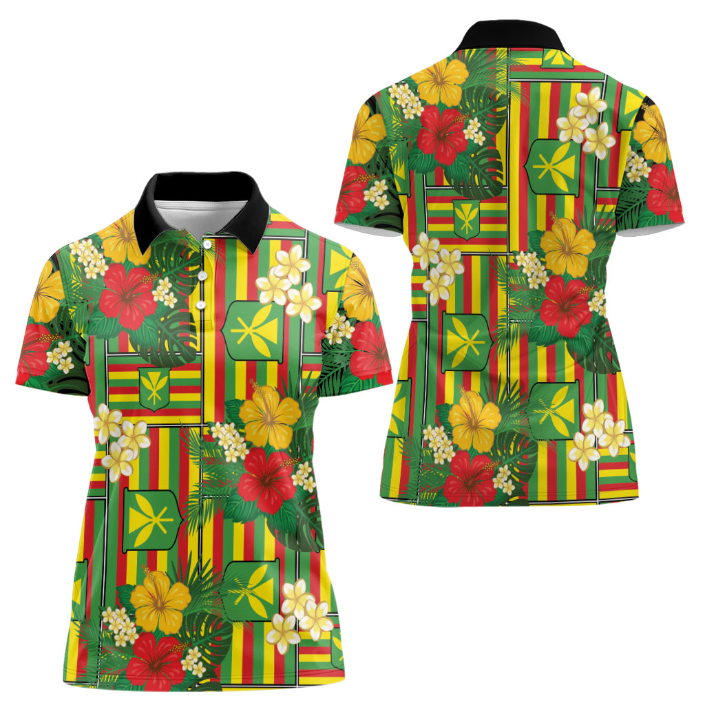 Hawaii Kanaka Maoli Hibiscus Women Polo Shirt Hawaiian Flag Motif LT9 - Polynesian Pride