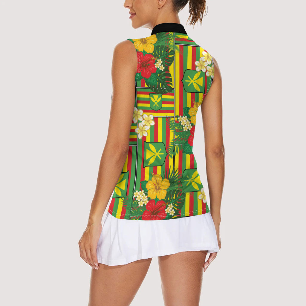 Hawaii Kanaka Maoli Hibiscus Women Sleeveless Polo Shirt Hawaiian Flag Motif LT9 - Polynesian Pride
