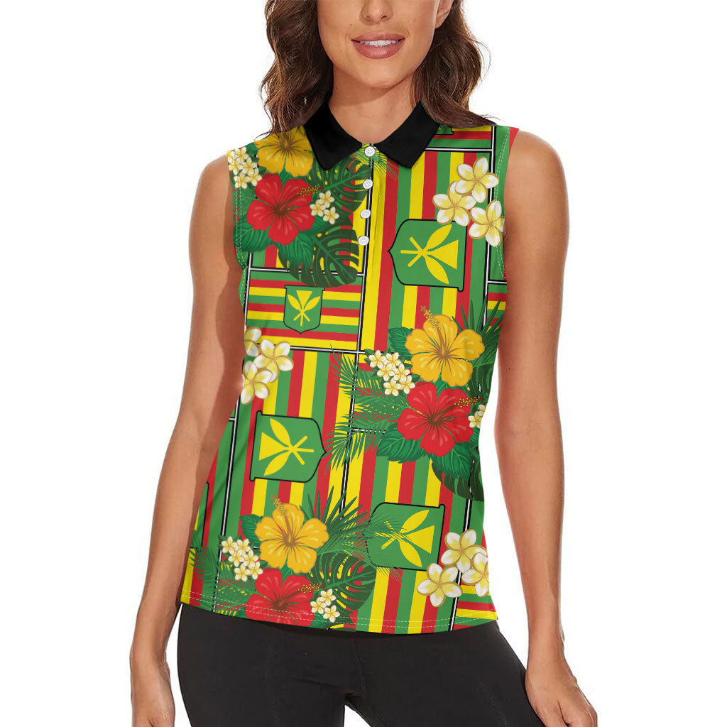 Hawaii Kanaka Maoli Hibiscus Women Sleeveless Polo Shirt Hawaiian Flag Motif LT9 - Polynesian Pride