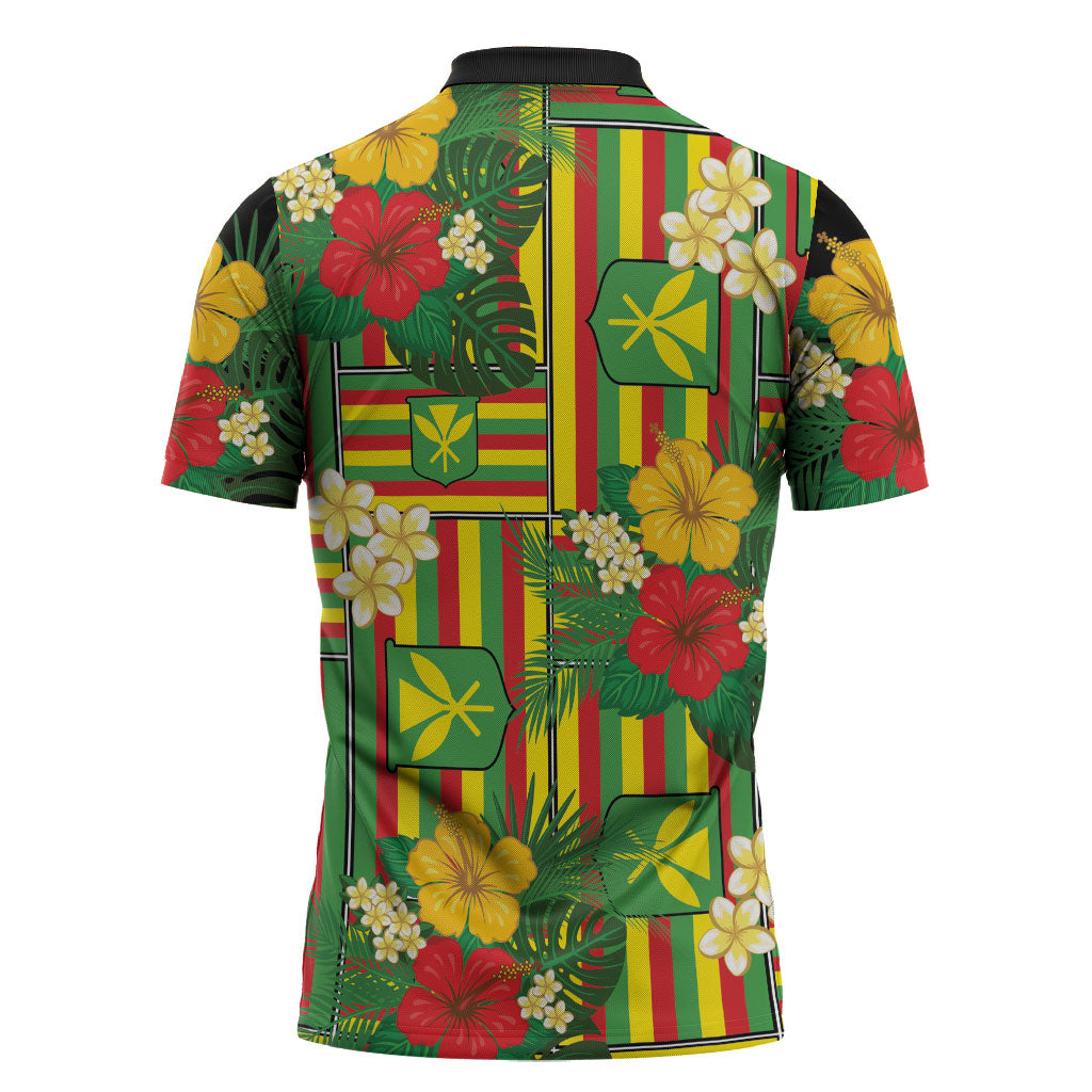 Hawaii Kanaka Maoli Hibiscus Zipper Polo Shirt Hawaiian Flag Motif LT9 - Polynesian Pride