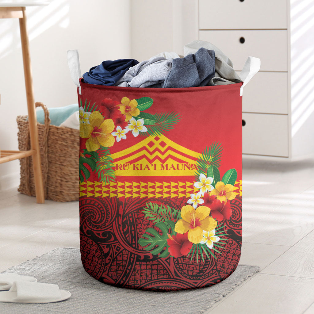 Hawaii Ku Kia'i Mauna Laundry Basket Hibiscus Kakau Pattern