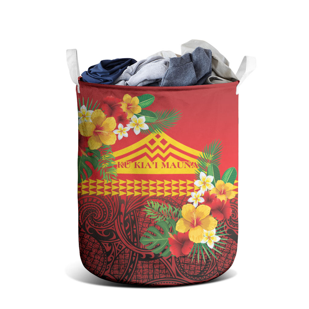 Hawaii Ku Kia'i Mauna Laundry Basket Hibiscus Kakau Pattern