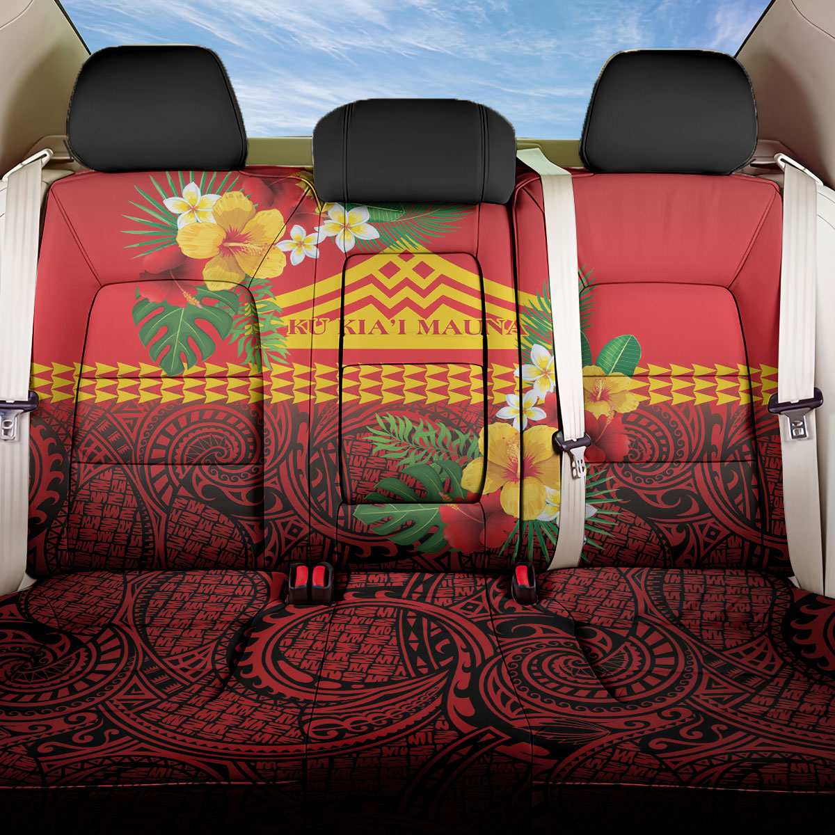 Hawaii Ku Kia'i Mauna Back Car Seat Cover Hibiscus Kakau Pattern LT9 One Size Red - Polynesian Pride
