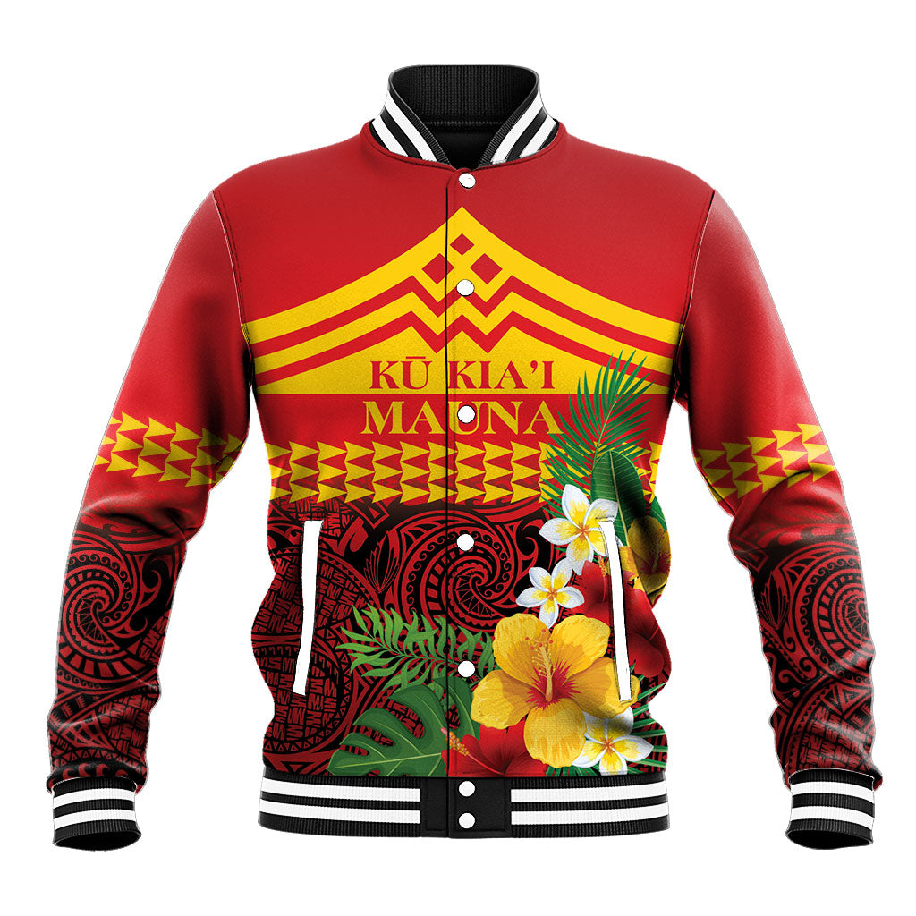 Hawaii Ku Kia'i Mauna Personalized Baseball Jacket Hibiscus Kakau Pattern