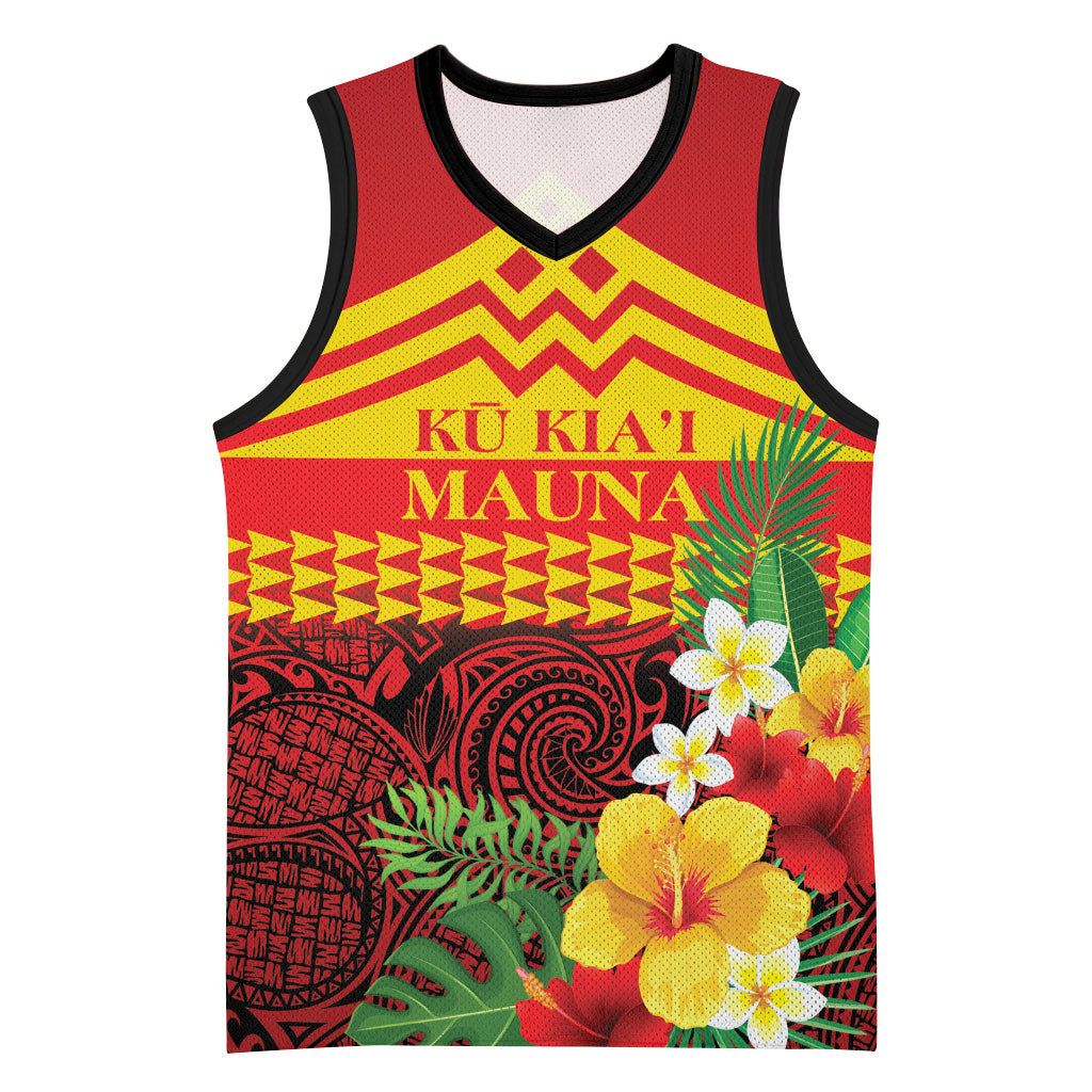 Hawaii Ku Kia'i Mauna Personalized Basketball Jersey Hibiscus Kakau Pattern LT9 Unisex Red - Polynesian Pride