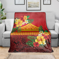 Hawaii Ku Kia'i Mauna Blanket Hibiscus Kakau Pattern