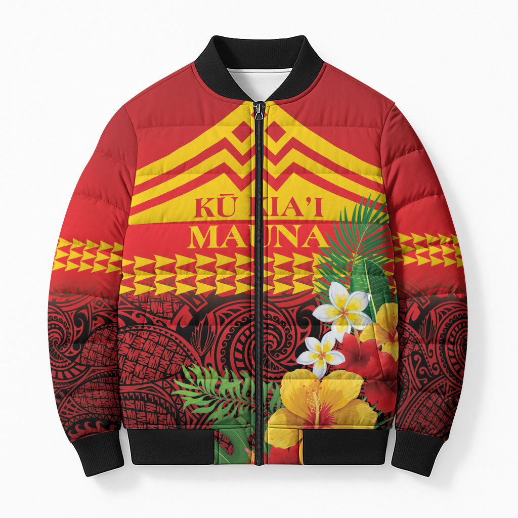Hawaii Ku Kia'i Mauna Personalized Bomber Puffer Jacket Hibiscus Kakau Pattern