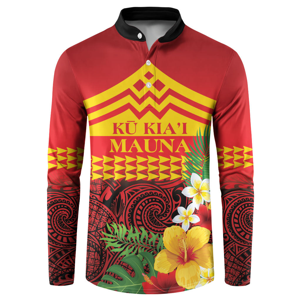 Hawaii Ku Kia'i Mauna Personalized Button Sweatshirt Hibiscus Kakau Pattern