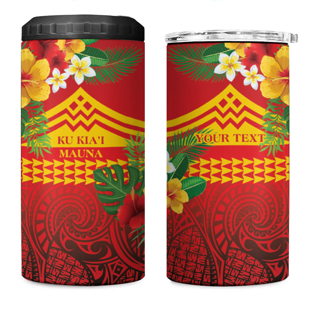 Hawaii Ku Kia'i Mauna Personalized 4 in 1 Can Cooler Tumbler Hibiscus Kakau Pattern LT9 One Size: 16 oz Red - Polynesian Pride