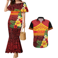 Hawaii Ku Kia'i Mauna Personalized Couples Matching Mermaid Dress and Hawaiian Shirt Hibiscus Kakau Pattern