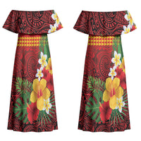 Hawaii Ku Kia'i Mauna Personalized Couples Matching Off Shoulder Maxi Dress and Long Sleeve Button Shirt Hibiscus Kakau Pattern LT9 - Polynesian Pride