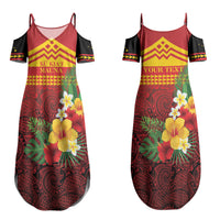 Hawaii Ku Kia'i Mauna Personalized Couples Matching Summer Maxi Dress and Long Sleeve Button Shirt Hibiscus Kakau Pattern LT9 - Polynesian Pride