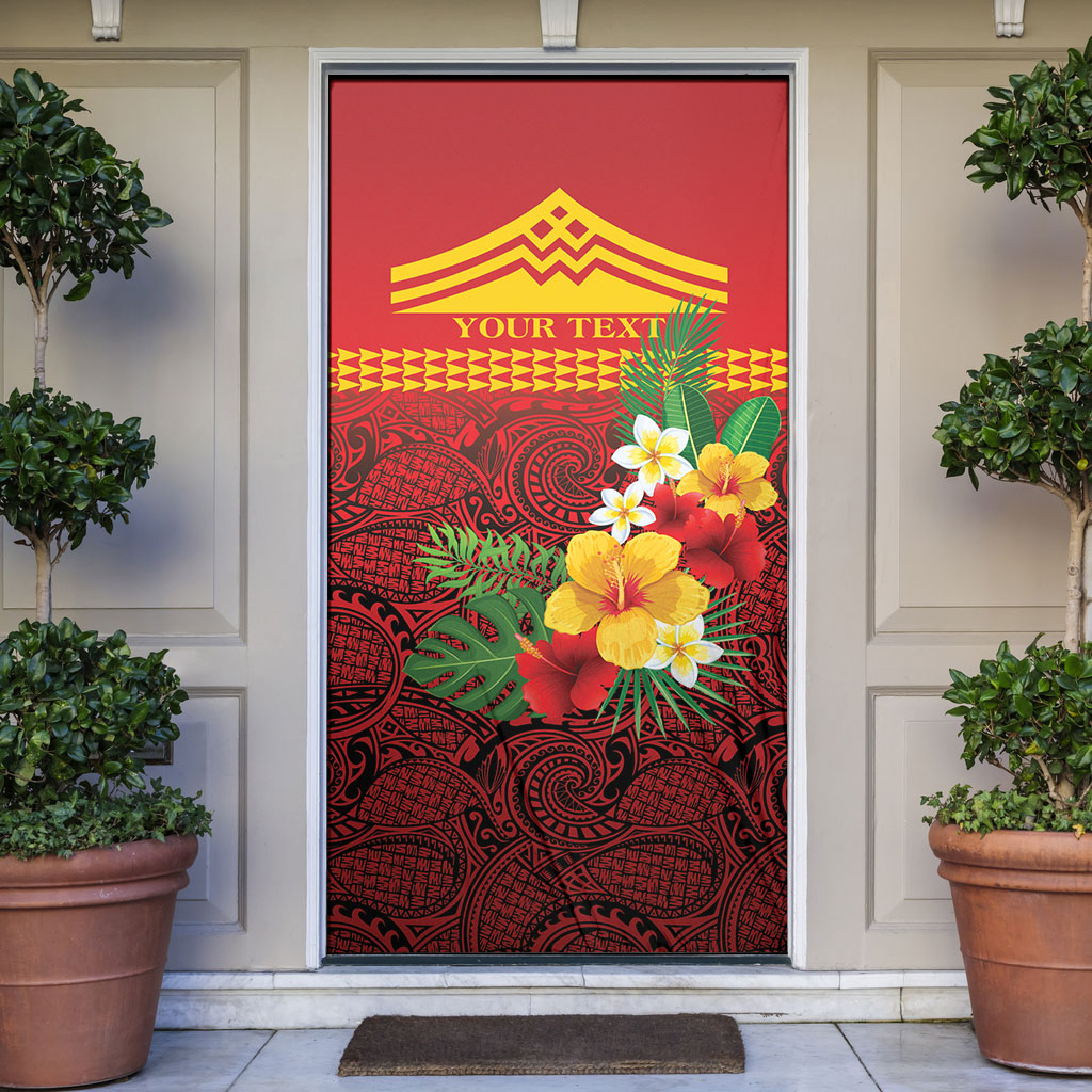 Hawaii Ku Kia'i Mauna Personalized Door Cover Hibiscus Kakau Pattern LT9 Red - Polynesian Pride