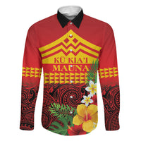 Hawaii Ku Kia'i Mauna Personalized Family Matching Off Shoulder Maxi Dress and Hawaiian Shirt Hibiscus Kakau Pattern LT9 Dad's Shirt - Long Sleeve Red - Polynesian Pride