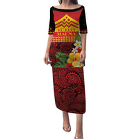 Hawaii Ku Kia'i Mauna Personalized Family Matching Puletasi and Hawaiian Shirt Hibiscus Kakau Pattern LT9 Mom's Dress Red - Polynesian Pride