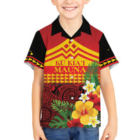Hawaii Ku Kia'i Mauna Personalized Family Matching Puletasi and Hawaiian Shirt Hibiscus Kakau Pattern LT9 Son's Shirt Red - Polynesian Pride