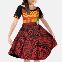 Hawaii Ku Kia'i Mauna Personalized Family Matching Tank Maxi Dress and Hawaiian Shirt Hibiscus Kakau Pattern LT9 Daughter's Dress Red - Polynesian Pride