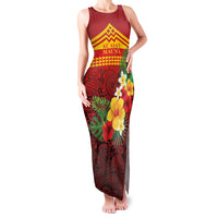 Hawaii Ku Kia'i Mauna Personalized Family Matching Tank Maxi Dress and Hawaiian Shirt Hibiscus Kakau Pattern LT9 Mom's Dress Red - Polynesian Pride