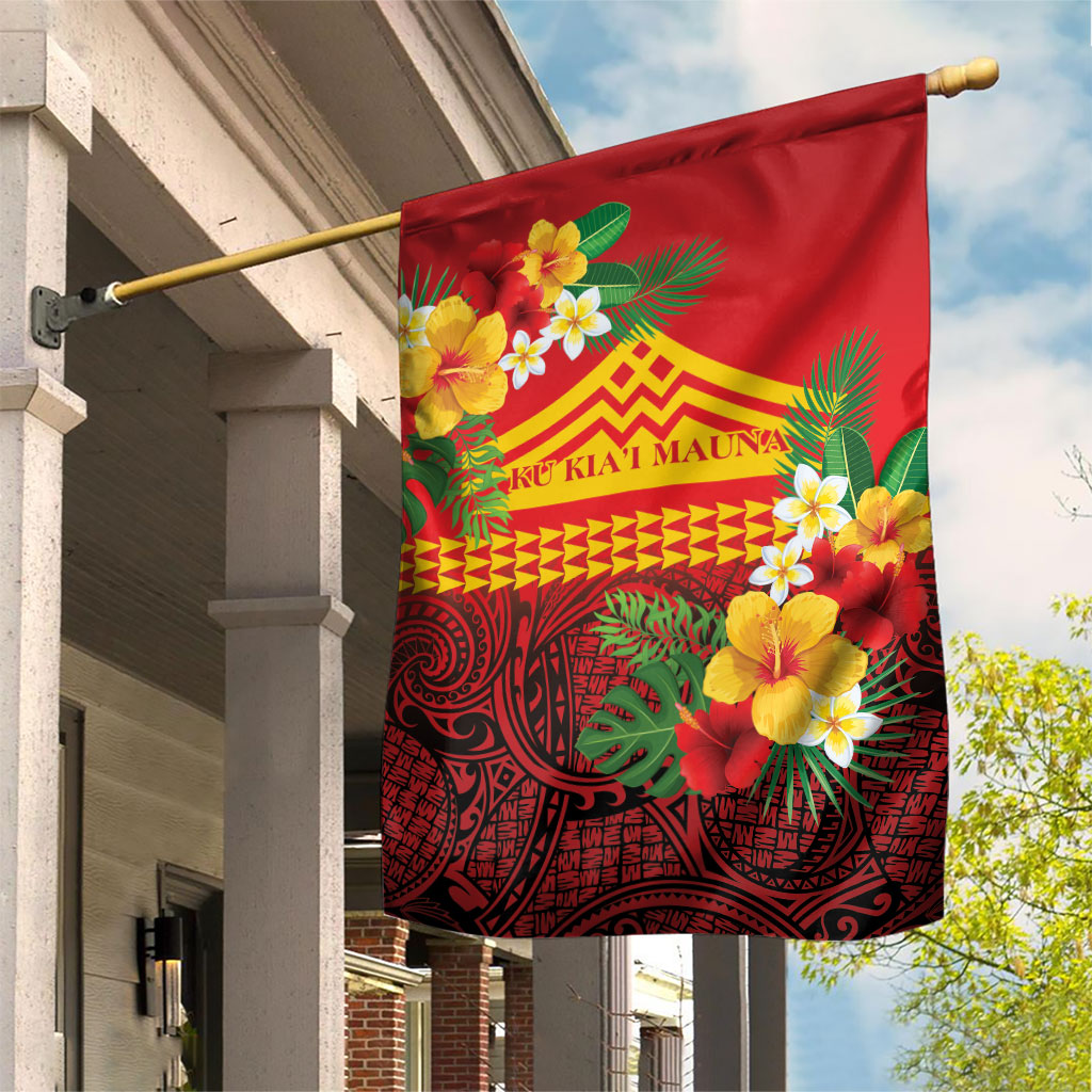 Hawaii Ku Kia'i Mauna Garden Flag Hibiscus Kakau Pattern LT9 House Flag Red - Polynesian Pride