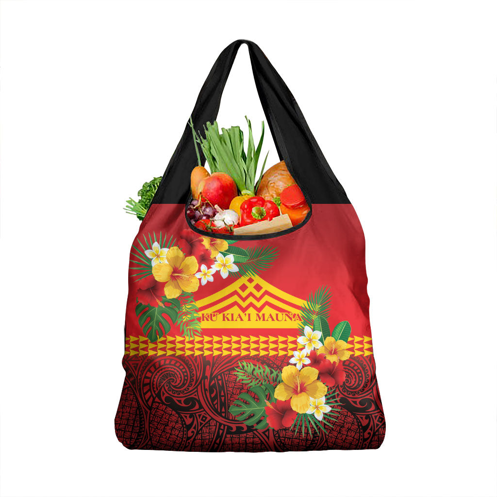 Hawaii Ku Kia'i Mauna Grocery Bag Hibiscus Kakau Pattern LT9 1-pack One Size Red - Polynesian Pride