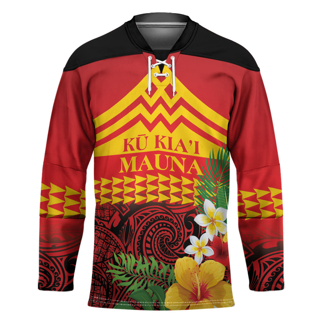 Hawaii Ku Kia'i Mauna Personalized Hockey Jersey Hibiscus Kakau Pattern LT9 Unisex Red - Polynesian Pride