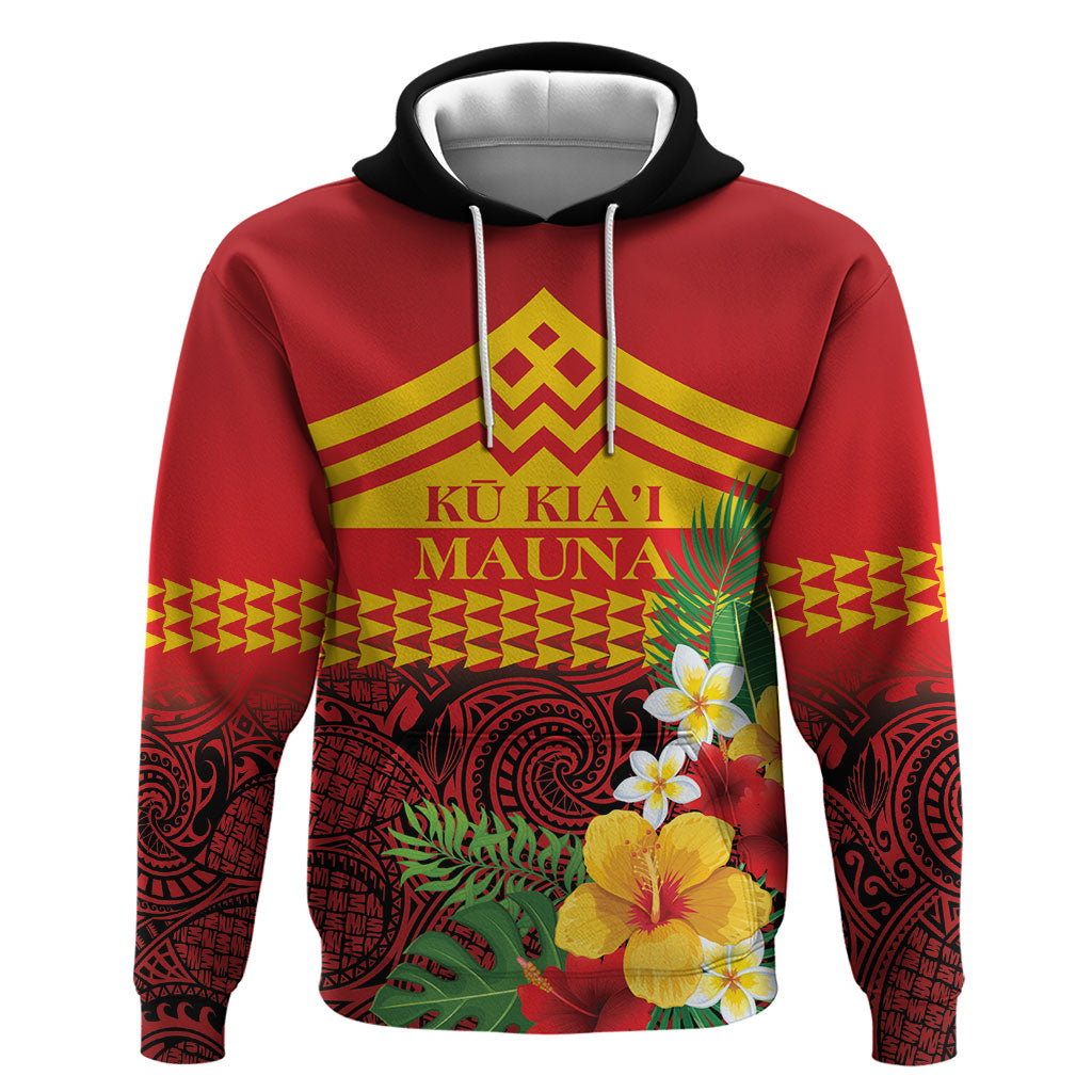Hawaii Ku Kia'i Mauna Personalized Hoodie Hibiscus Kakau Pattern LT9 Pullover Hoodie Red - Polynesian Pride