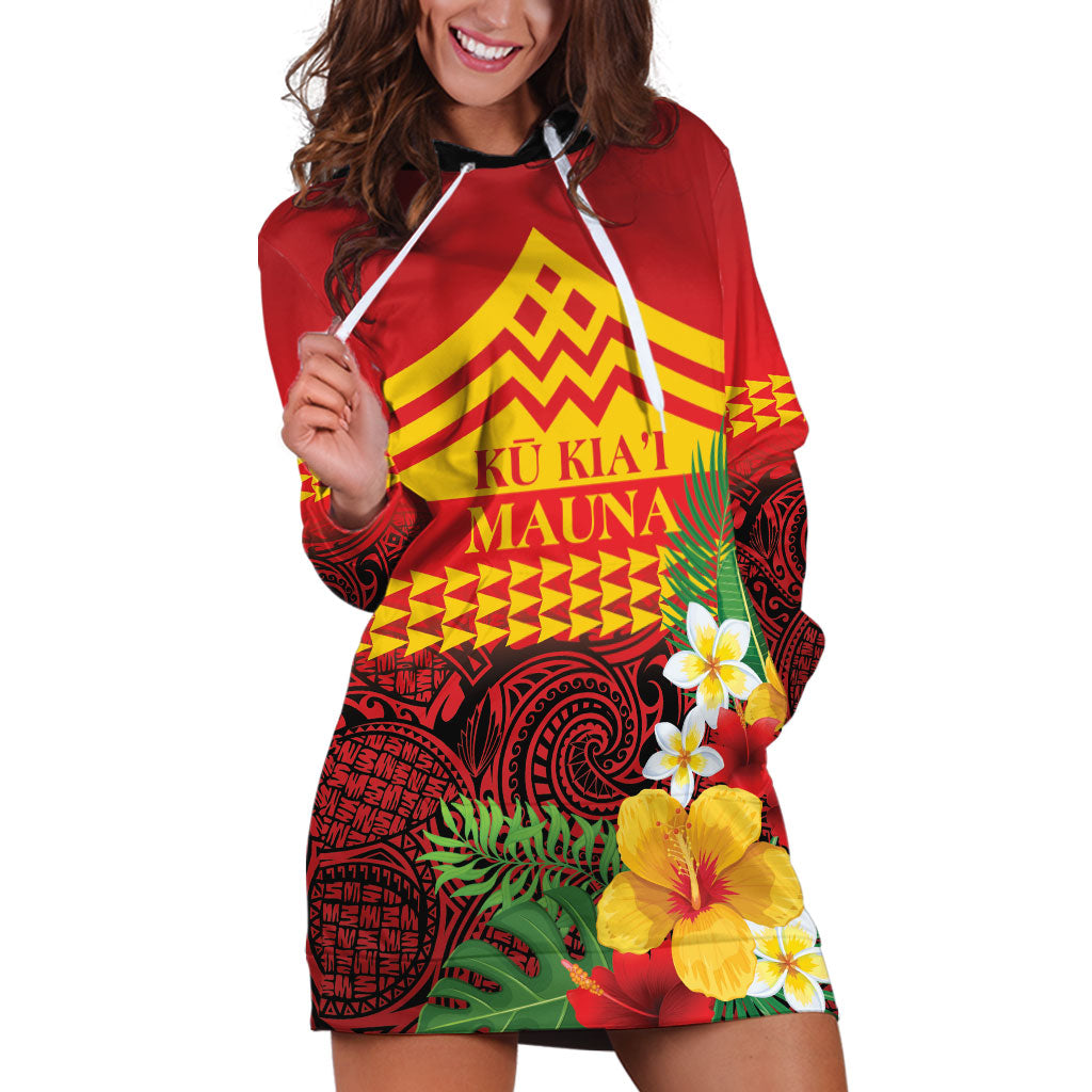 Hawaii Ku Kia'i Mauna Personalized Hoodie Dress Hibiscus Kakau Pattern LT9 Red - Polynesian Pride