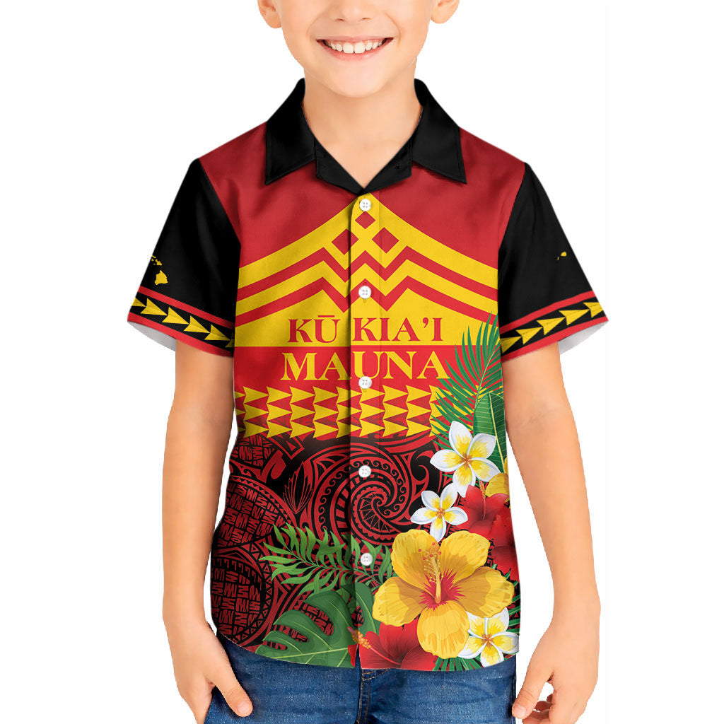 Hawaii Ku Kia'i Mauna Personalized Kid Hawaiian Shirt Hibiscus Kakau Pattern LT9 Kid Red - Polynesian Pride