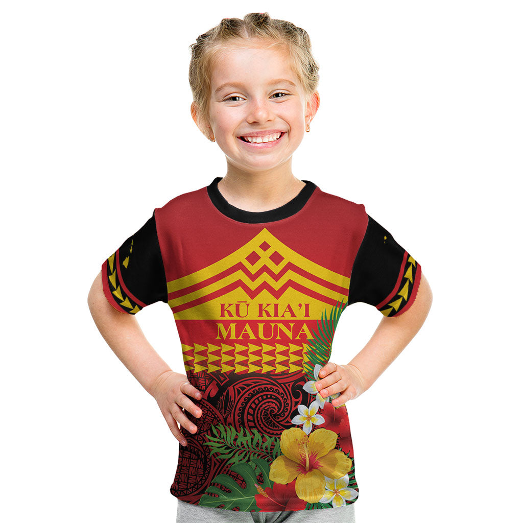 Hawaii Ku Kia'i Mauna Personalized Kid T Shirt Hibiscus Kakau Pattern LT9 Red - Polynesian Pride