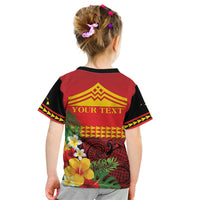 Hawaii Ku Kia'i Mauna Personalized Kid T Shirt Hibiscus Kakau Pattern