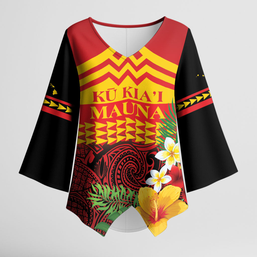 Hawaii Ku Kia'i Mauna Personalized Kimono Sleeve Blouse Hibiscus Kakau Pattern LT9 Female Red - Polynesian Pride
