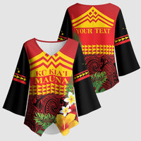 Hawaii Ku Kia'i Mauna Personalized Kimono Sleeve Blouse Hibiscus Kakau Pattern