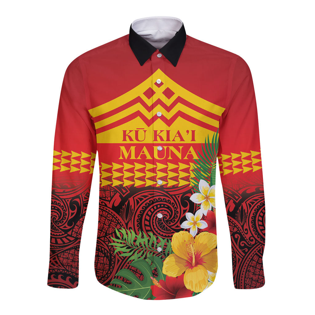 Hawaii Ku Kia'i Mauna Personalized Long Sleeve Button Shirt Hibiscus Kakau Pattern