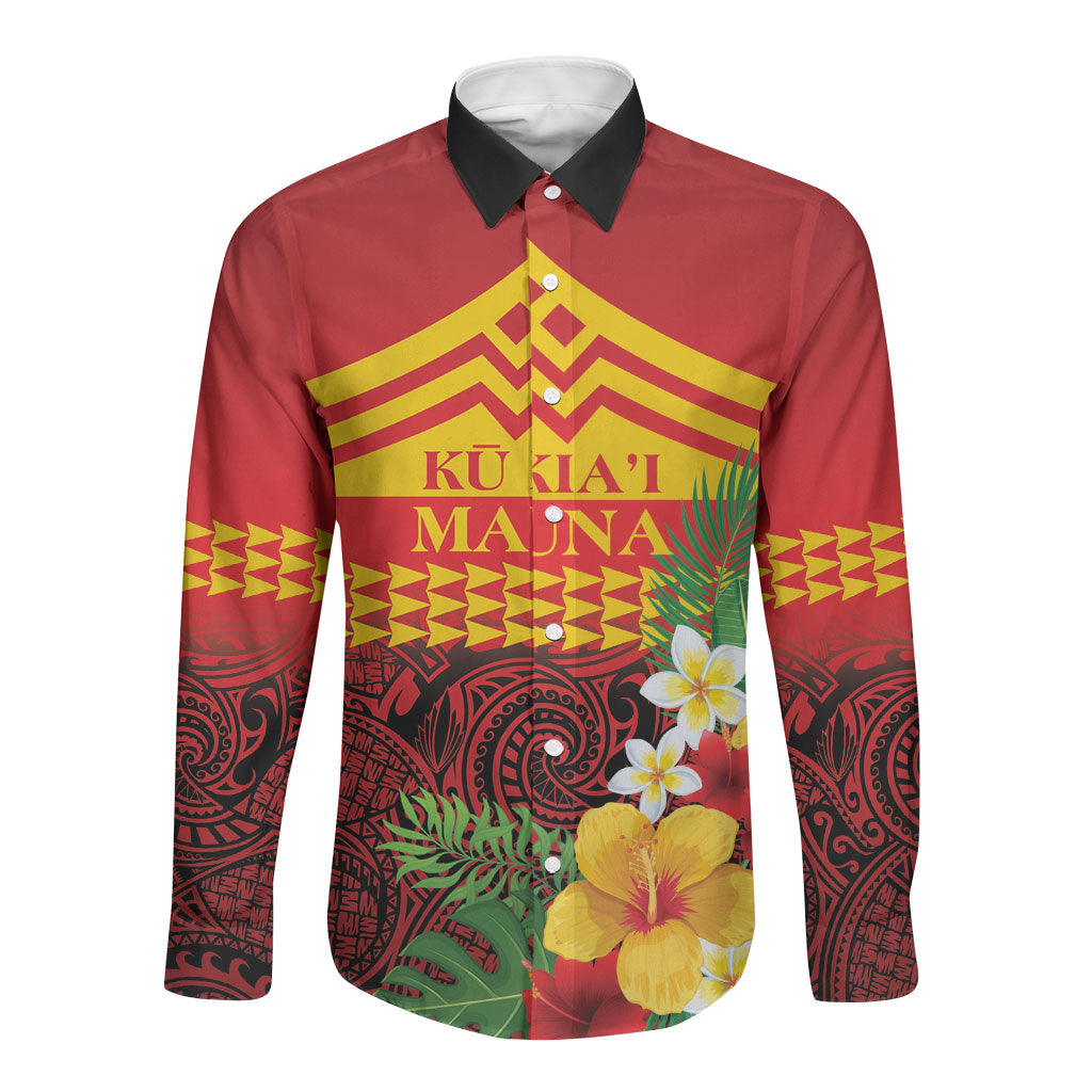 Hawaii Ku Kia'i Mauna Personalized Long Sleeve Button Shirt Hibiscus Kakau Pattern LT9 Unisex Red - Polynesian Pride
