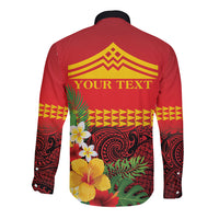 Hawaii Ku Kia'i Mauna Personalized Long Sleeve Button Shirt Hibiscus Kakau Pattern