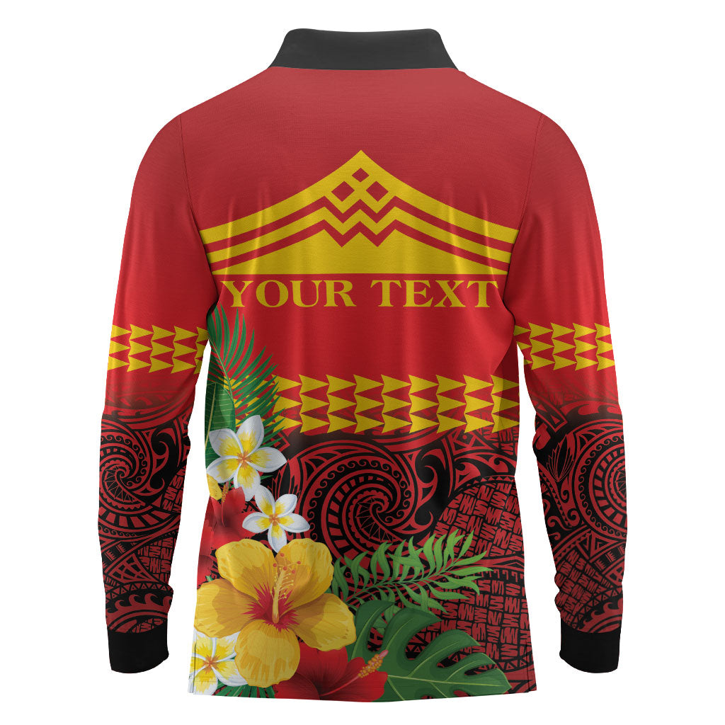 Hawaii Ku Kia'i Mauna Personalized Long Sleeve Polo Shirt Hibiscus Kakau Pattern