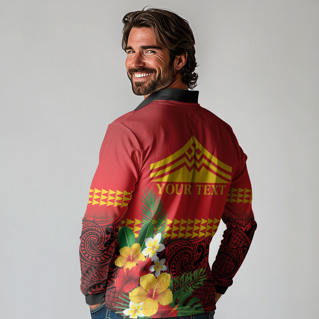 Hawaii Ku Kia'i Mauna Personalized Long Sleeve Polo Shirt Hibiscus Kakau Pattern