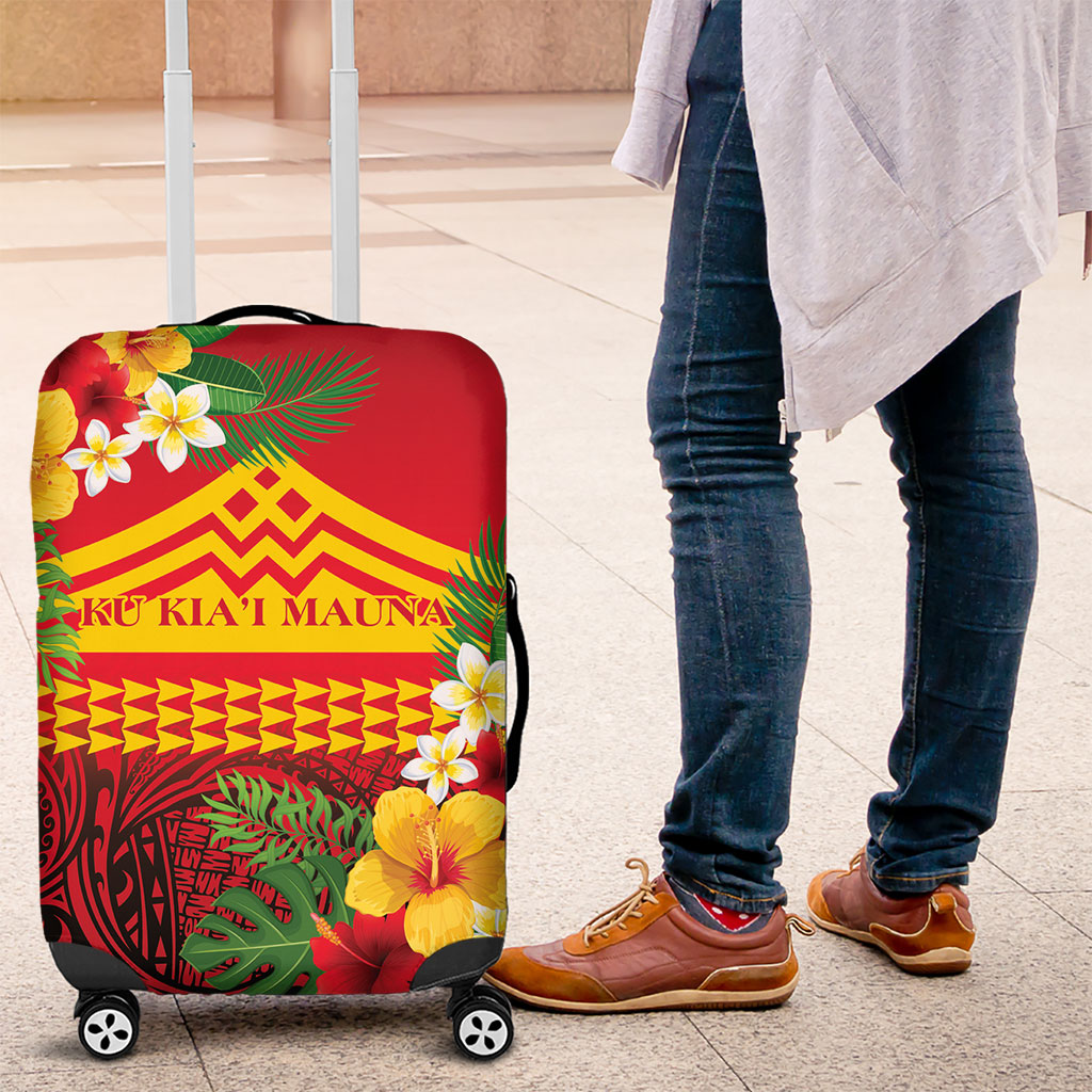 Hawaii Ku Kia'i Mauna Luggage Cover Hibiscus Kakau Pattern LT9 Red - Polynesian Pride