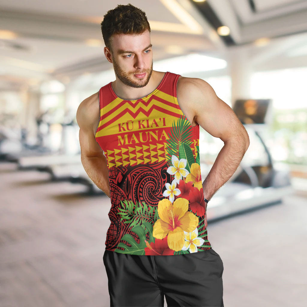 Hawaii Ku Kia'i Mauna Personalized Men Tank Top Hibiscus Kakau Pattern LT9 Red - Polynesian Pride
