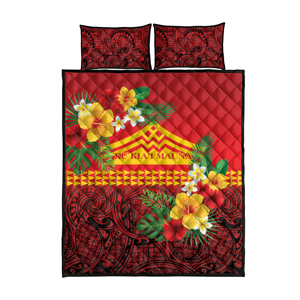 Hawaii Ku Kia'i Mauna Quilt Bed Set Hibiscus Kakau Pattern