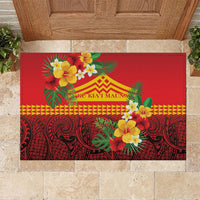 Hawaii Ku Kia'i Mauna Rubber Doormat Hibiscus Kakau Pattern