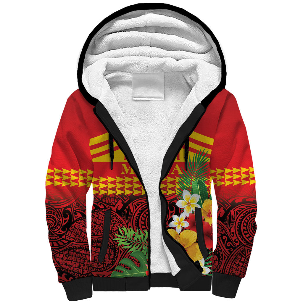 Hawaii Ku Kia'i Mauna Personalized Sherpa Hoodie Hibiscus Kakau Pattern LT9 Unisex Red - Polynesian Pride