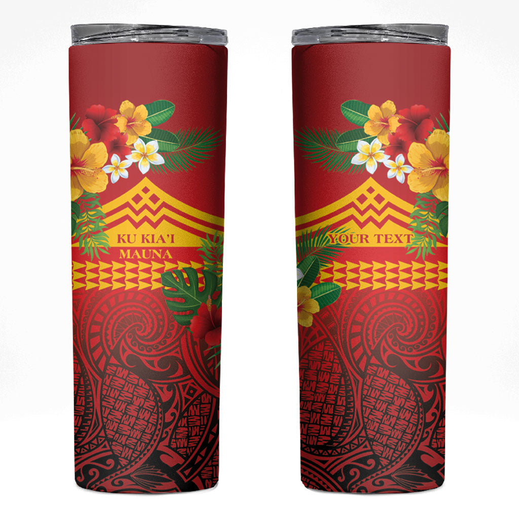 Hawaii Ku Kia'i Mauna Personalized Skinny Tumbler Hibiscus Kakau Pattern LT9 Red - Polynesian Pride
