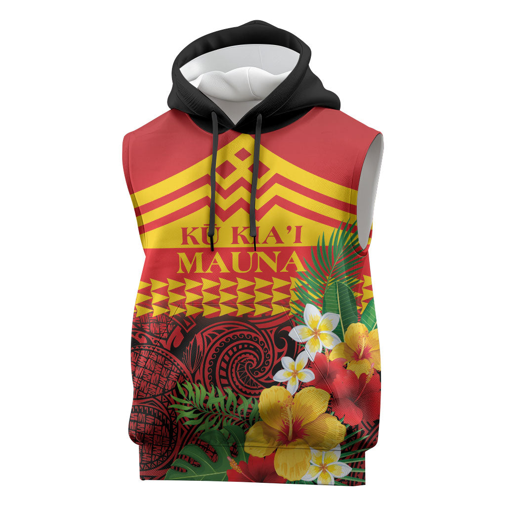 Hawaii Ku Kia'i Mauna Personalized Sleeveless Hoodie Hibiscus Kakau Pattern LT9 Red - Polynesian Pride