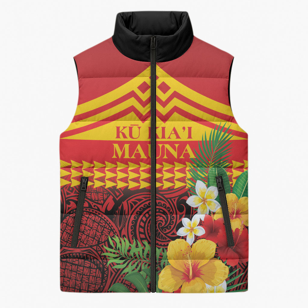 Hawaii Ku Kia'i Mauna Personalized Sleeveless Puffer Jacket Hibiscus Kakau Pattern LT9 Unisex Red - Polynesian Pride