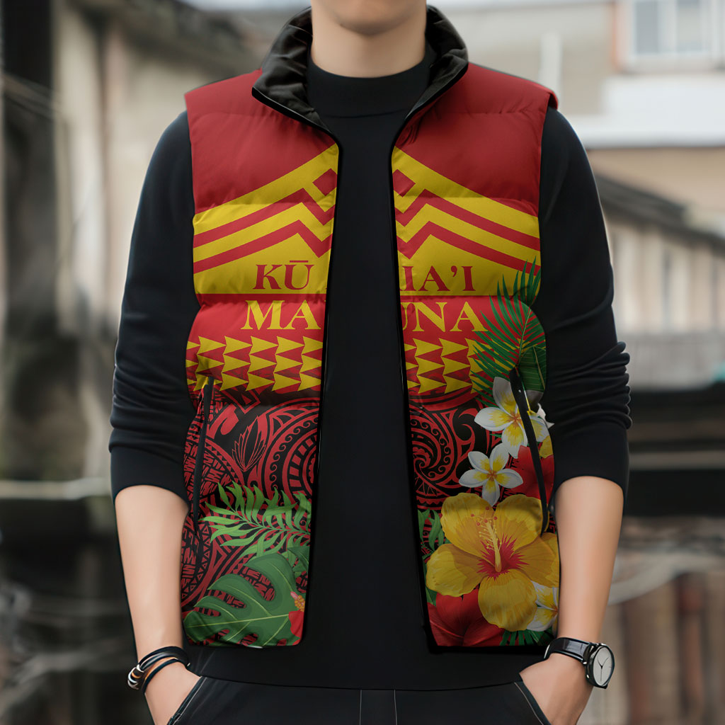 Hawaii Ku Kia'i Mauna Personalized Sleeveless Puffer Jacket Hibiscus Kakau Pattern