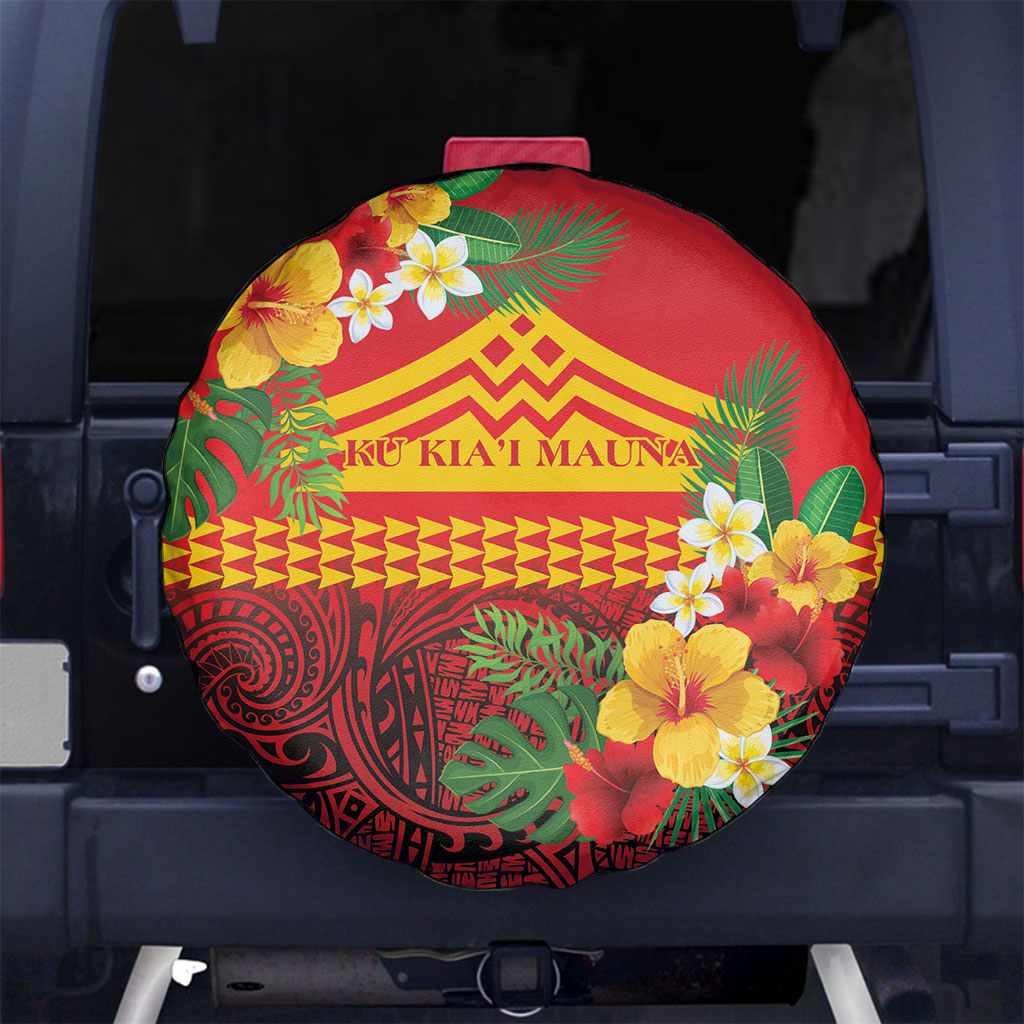 Hawaii Ku Kia'i Mauna Spare Tire Cover Hibiscus Kakau Pattern LT9 No hole Red - Polynesian Pride