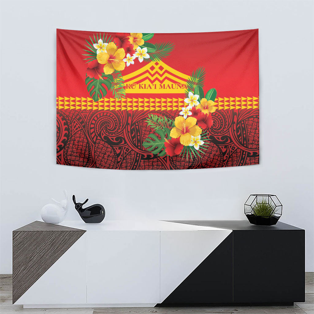 Hawaii Ku Kia'i Mauna Tapestry Hibiscus Kakau Pattern