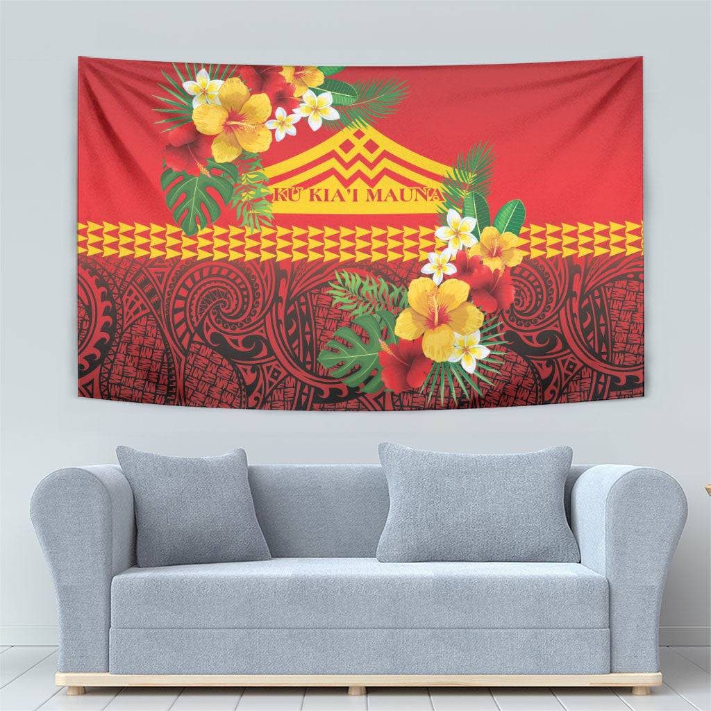 Hawaii Ku Kia'i Mauna Tapestry Hibiscus Kakau Pattern