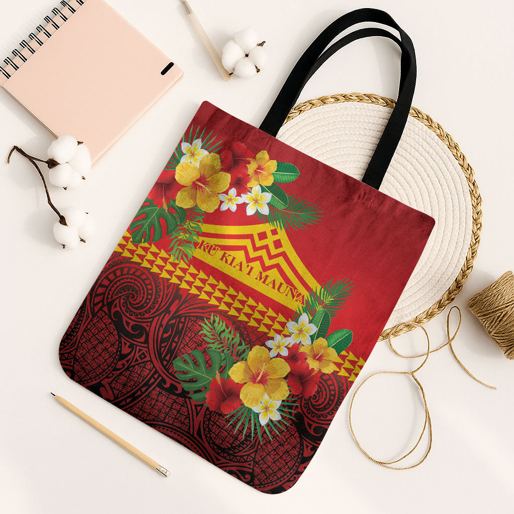 Hawaii Ku Kia'i Mauna Tote Bag Hibiscus Kakau Pattern LT9 Black Strap One Size Red - Polynesian Pride